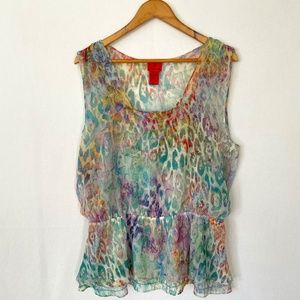 V CHRISTINA Size Large Multicolor Animal Print Layered Sleeveless Peplum Top